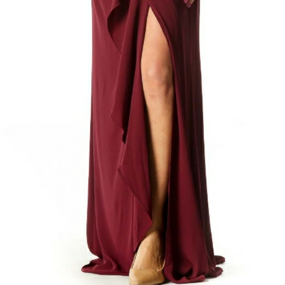 David's Bridal Red Solid Column Dress color Wine - Picture 6 of 15